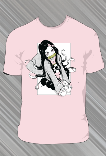 Koszulka Demon Slayer - Różowa - t-shirt z nadrukiem